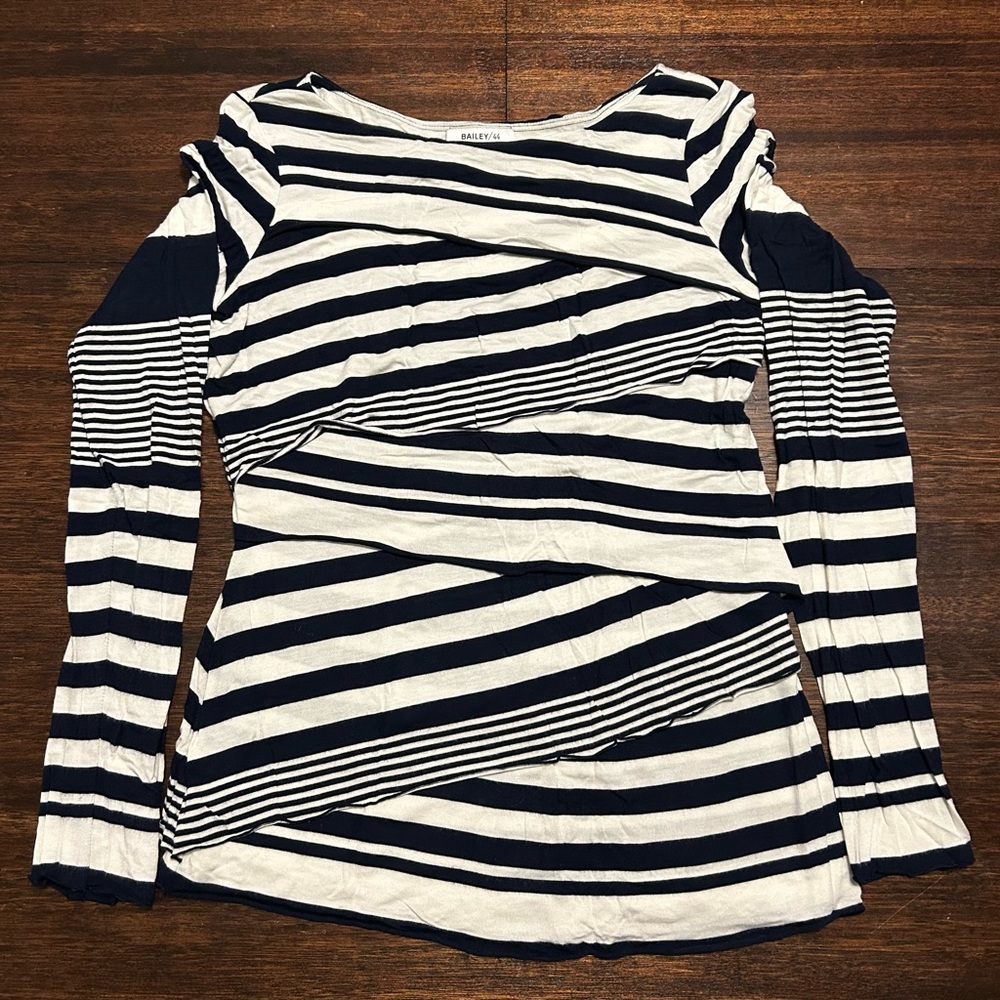 Navy and White Striped Women Top